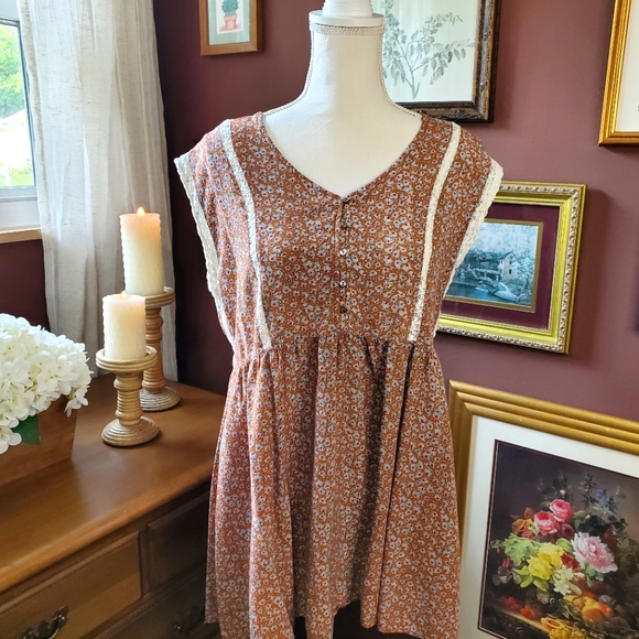 Aakaa Tops - Floral Cottagecore Prarie Aakaa Medium boho tunic top blouse sleeveless